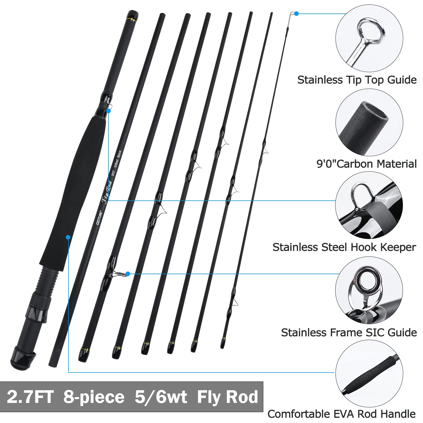 Goture 8Section Travel Fly Fis - Fishing Rod Fly avis et prix