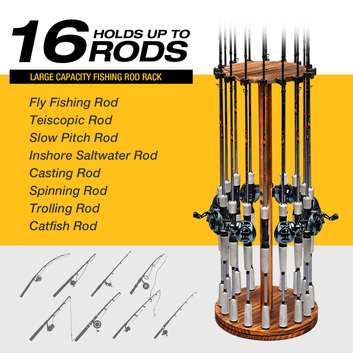 Round Carbonized Wood Fishing  - Fishing Rod Rack avis et prix