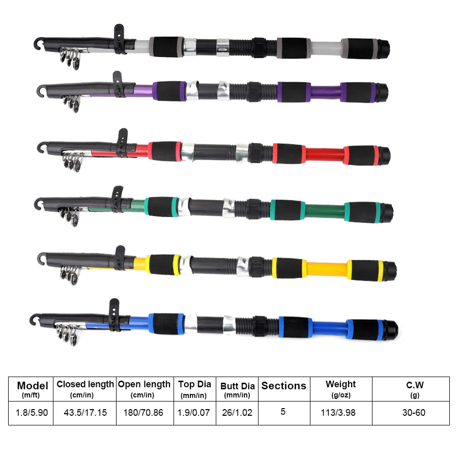 FTK 1.8M Portable Spinning Fis - Fishing Rod Carbon Fiber avis et prix